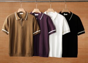 Summer color blockedlapel polo T shirt