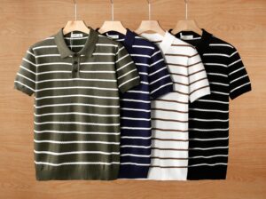 Men's short summer new ice silk knitted men's Polo T-shirt